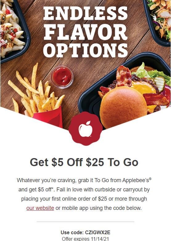 Get 5 Off 25 To Go at Applebee's Wilmington Coupons Daily Draws