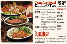 Campfire Feast dinner for two $39.99 at Black Angus Steakhouse ...