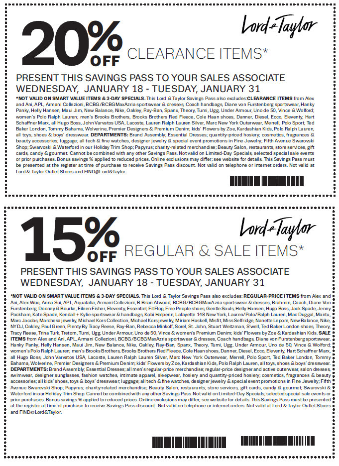 15 20 off at Lord & Taylor Wilmington Coupons Daily Draws