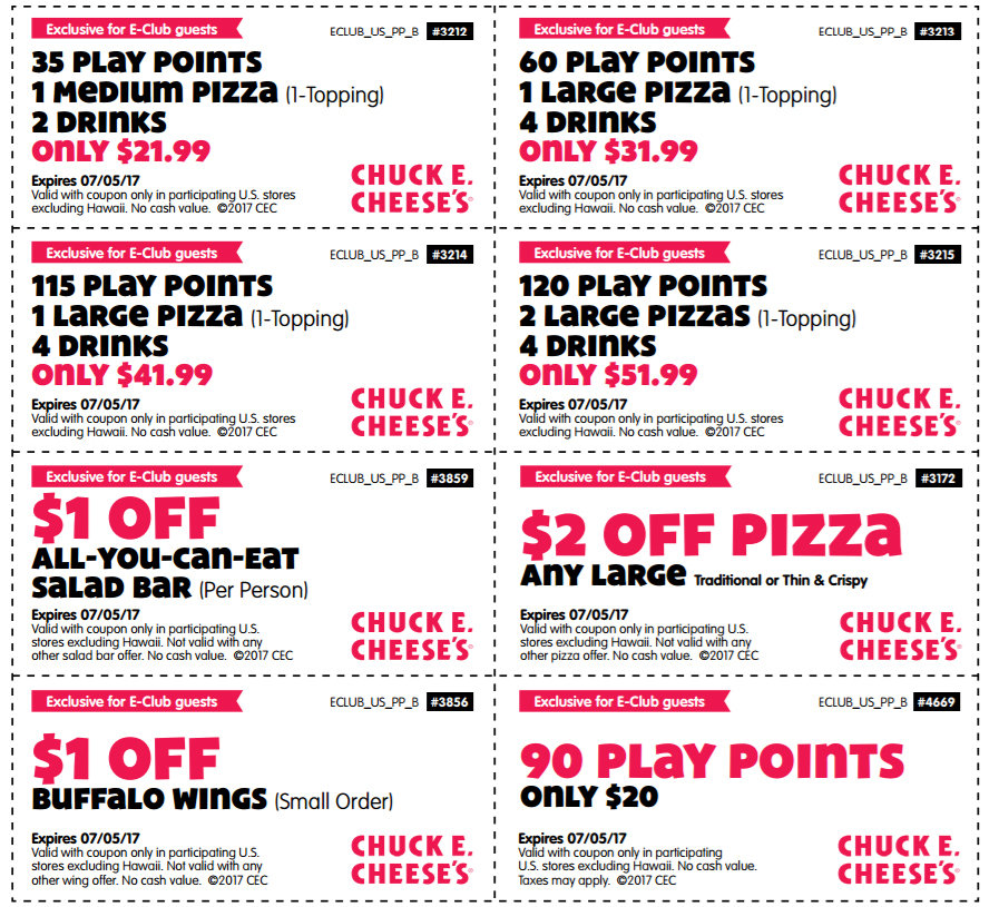 8 Chuck E. Cheese's Coupons | Los Angeles Coupons | Daily Draws ...