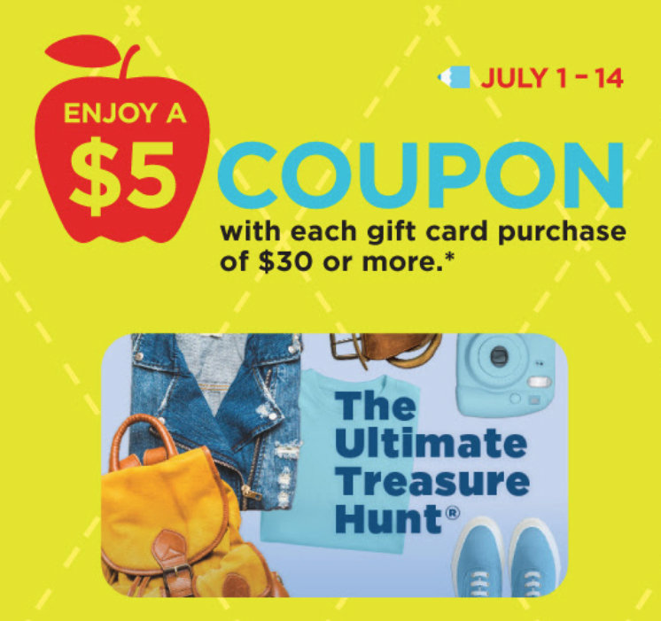 Get a 5 coupon with a 30 gift card purchase at Value Village